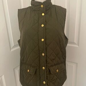 Max Studio Quilted Olive Green Vest with Gold Accents